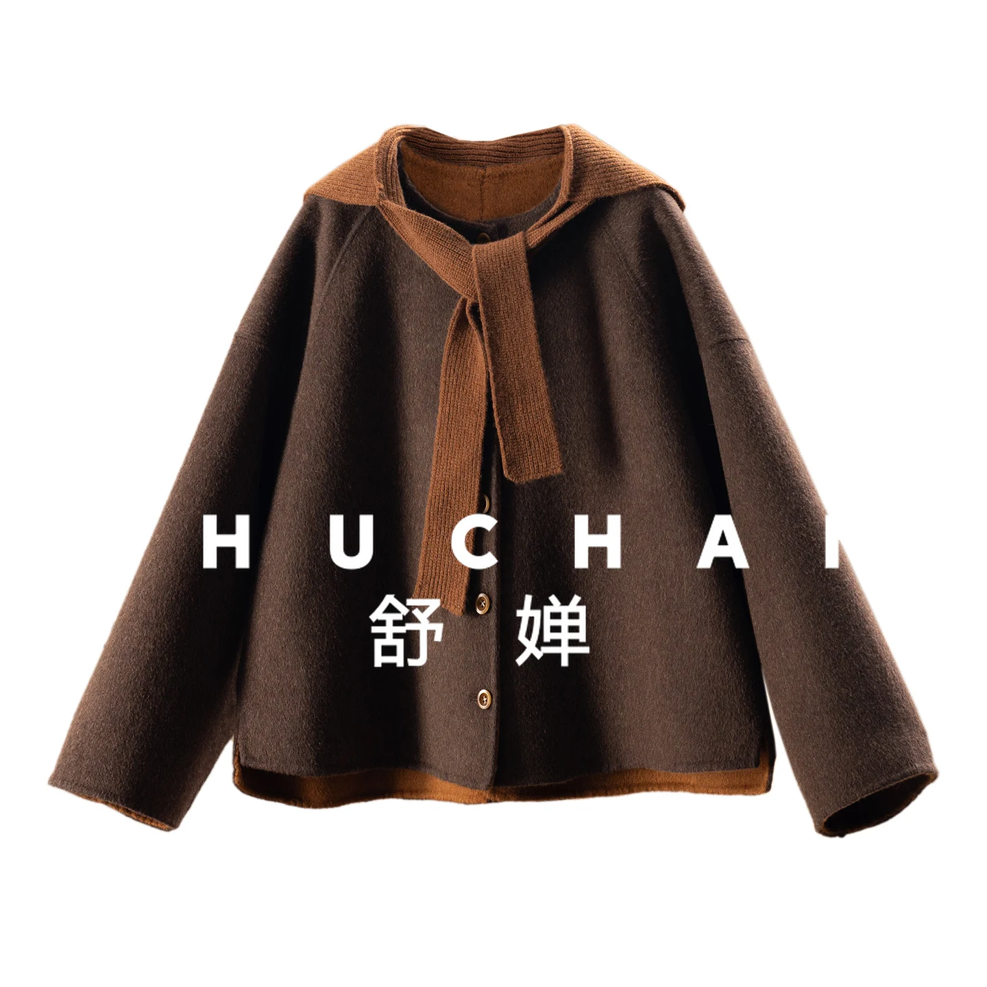 

Fashion Wool Alpaca Wool Knitted Hooded Shawl + Woolen Coat Female 69F4 Casacos De Inverno Feminino