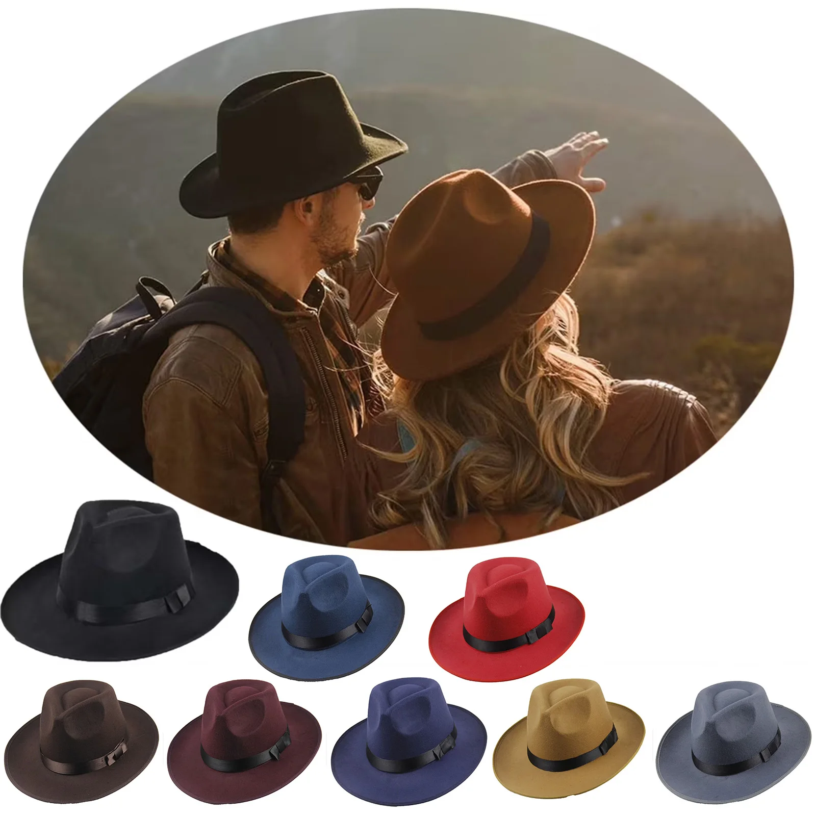 Sombreros Fedora Unisex de Ala Ancha, Sombrero de Vestir para Hombre, Sombrero Panamá de Fieltro, Sombreros para el Sol, Sombrero Fedora de Viaje para Hombre y Mujer