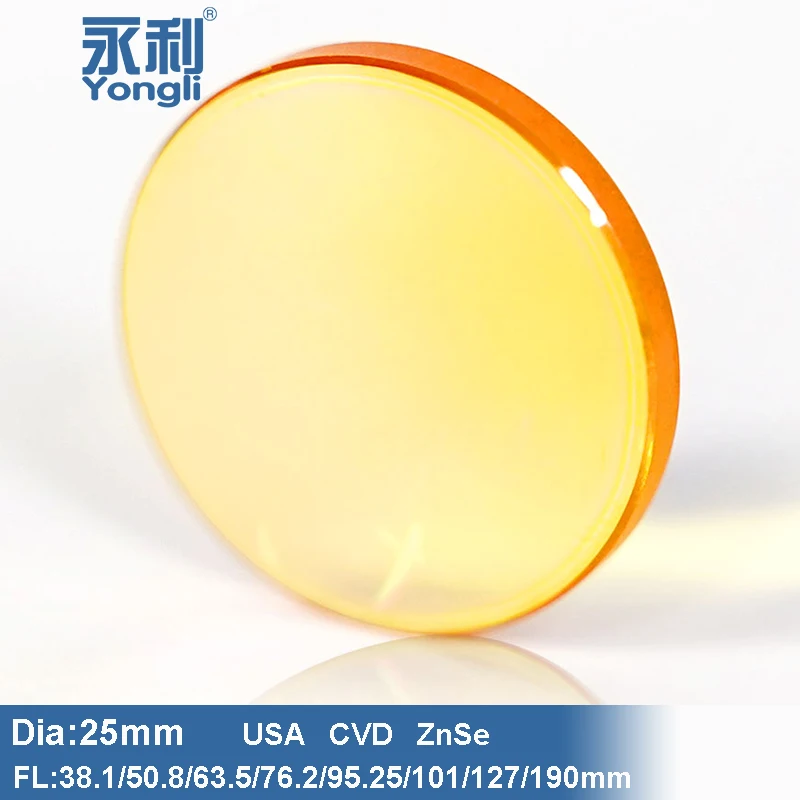 

Yongli USA CVD ZnSe Focus Lens Dia. 25 25.4mm FL 38.1 50.8 63.5 76.2 95.25 -190 mm 2-5" for CO2 Laser Engraving Cutting Machine