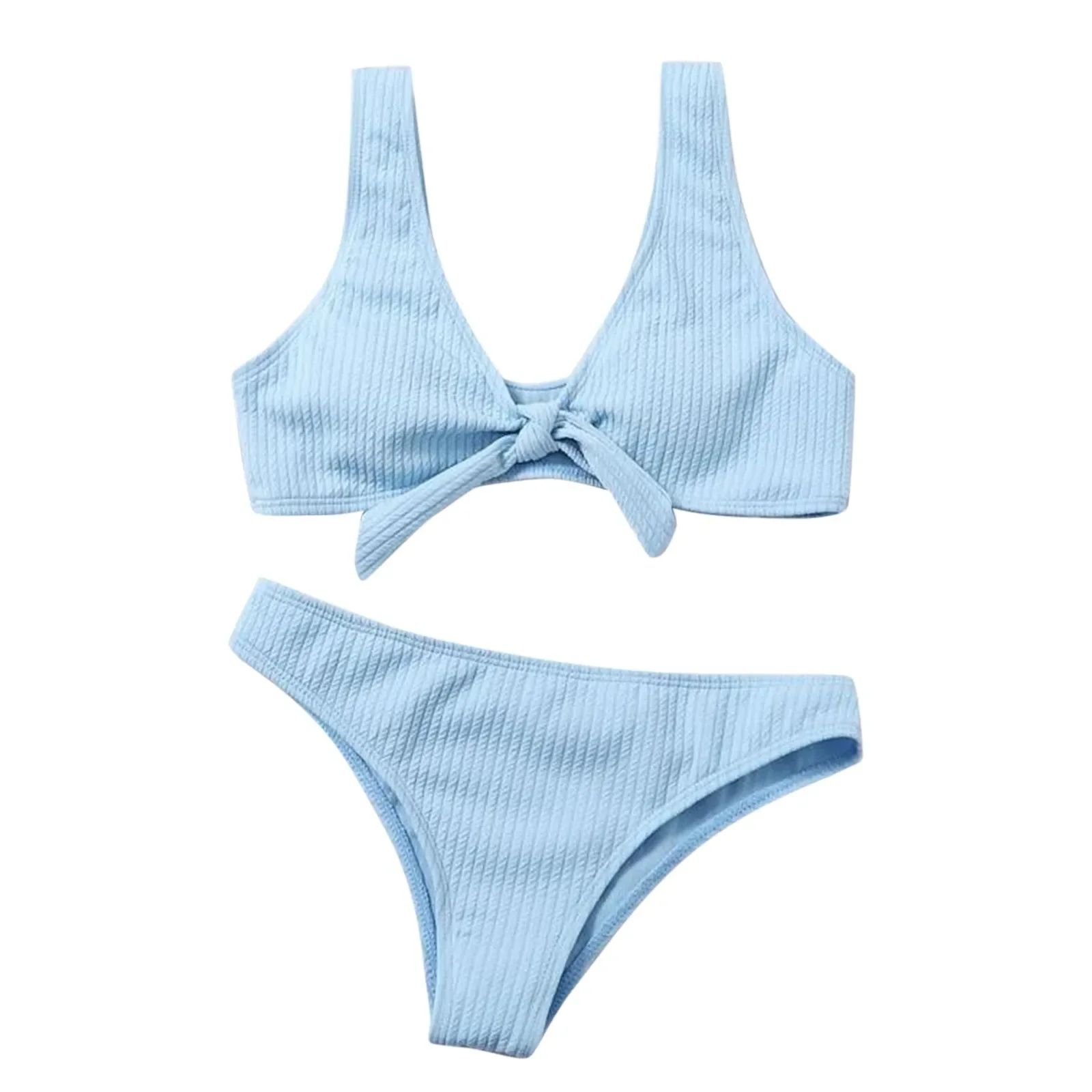 2024 Nuovo Set bikini con fiocco Vita bassa Colore puro Pit Strip Push Up Bordo Spalline larghe Costume da bagno Spiaggia Costumi da bagno separati