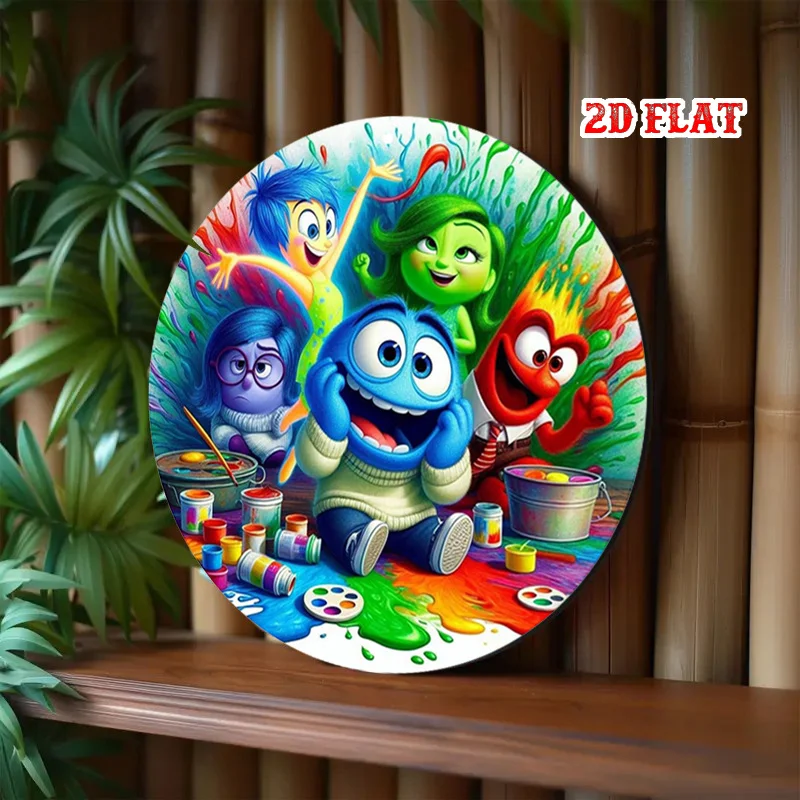 [مسطح [مسطح] لافتة ألومنيوم مستديرة 2D مخصصة قطعة واحدة من Pixar، لافتة من القصدير المعدني الداخلي والخارجي، لافتة ألومنيوم مستديرة للرسوم المتحركة 7.87X7.87 -