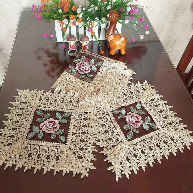 New European Water Soluble Lace Washable Placemat Table Mat Fruit Coaster Insulation Pad Embroidered Tea Tray Set Dust Cloth