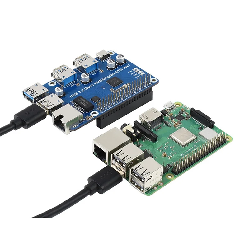 ABKI-Waveshare para Raspberry Pi USB 3,2 Gen1 HUB Gigabit ETH HAT placa de expansión USB 3,2 Gen1 + 1000M puertos ETH para Raspberry Pi 4