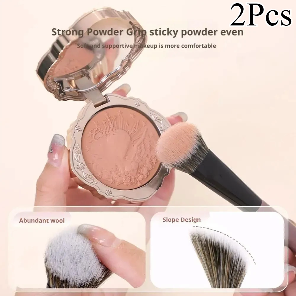 2Pcs Powder Blusher Brush On Slope Surface Soft And Skin-friendly Fiber Hair Fashion Design Face Brush Makeup Tools