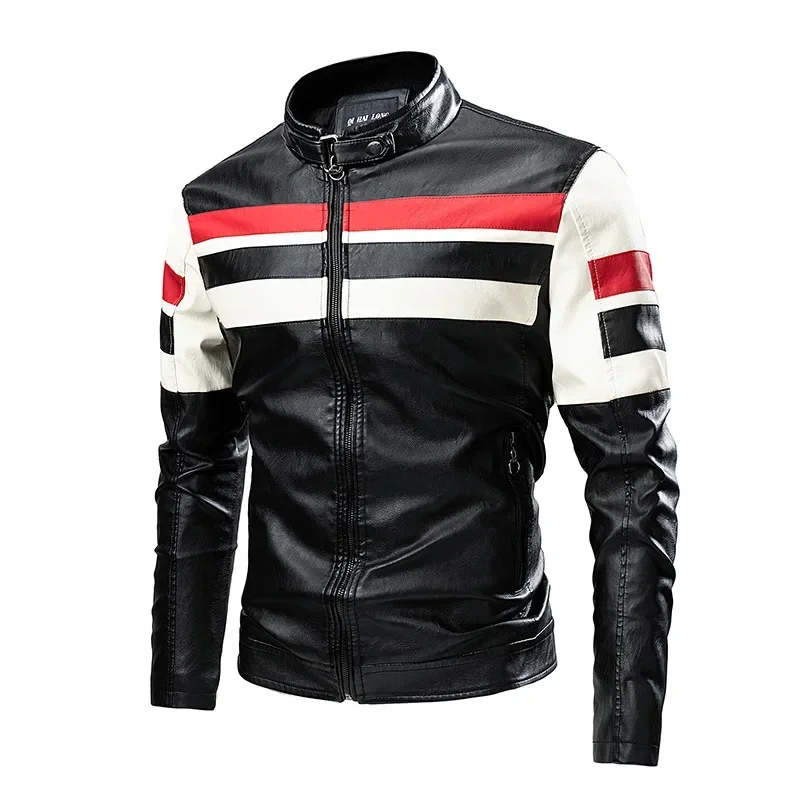 New Men's Leather Jacket Stand Neck Tight Leather Jacket High-quality Casual Fashion Street Motorcycle Jacket Camera Moto Hombre