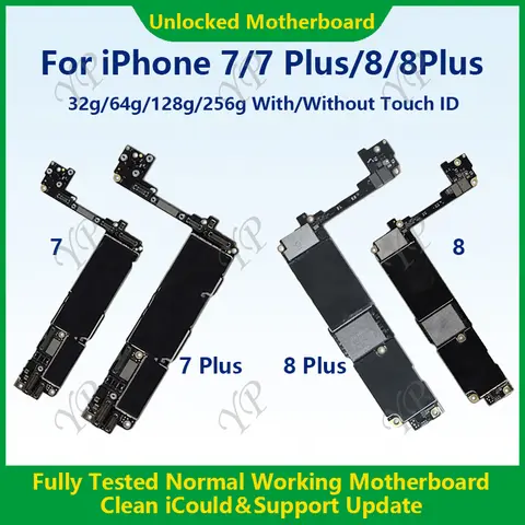 Fully Tested Motherboard For iPhone 7/7 Plus/8/8 Plus 32g/128g/64g/256g Mainboard Without Touch ID Cleaned iCloud Fast Shipping