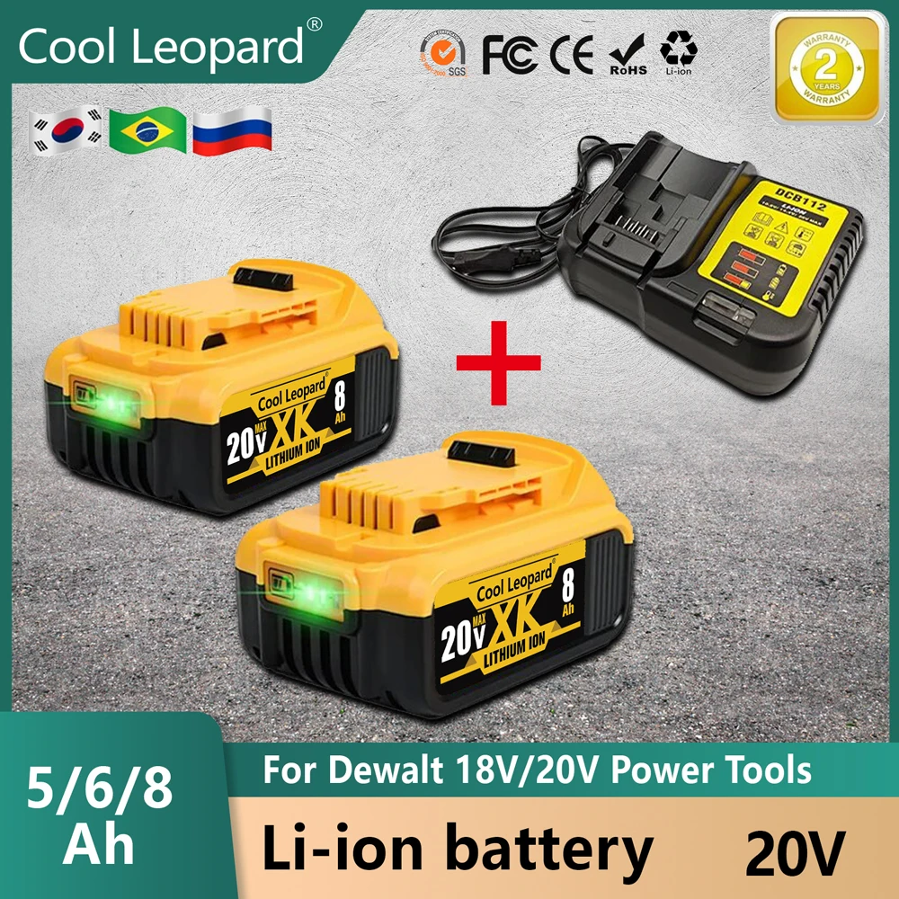 For Dewalt DCB200 DCB184 Series 18V/20V Rechargeable Power Tool Accessories Power Tools, Lithium Battery Replacement + 3A Charge