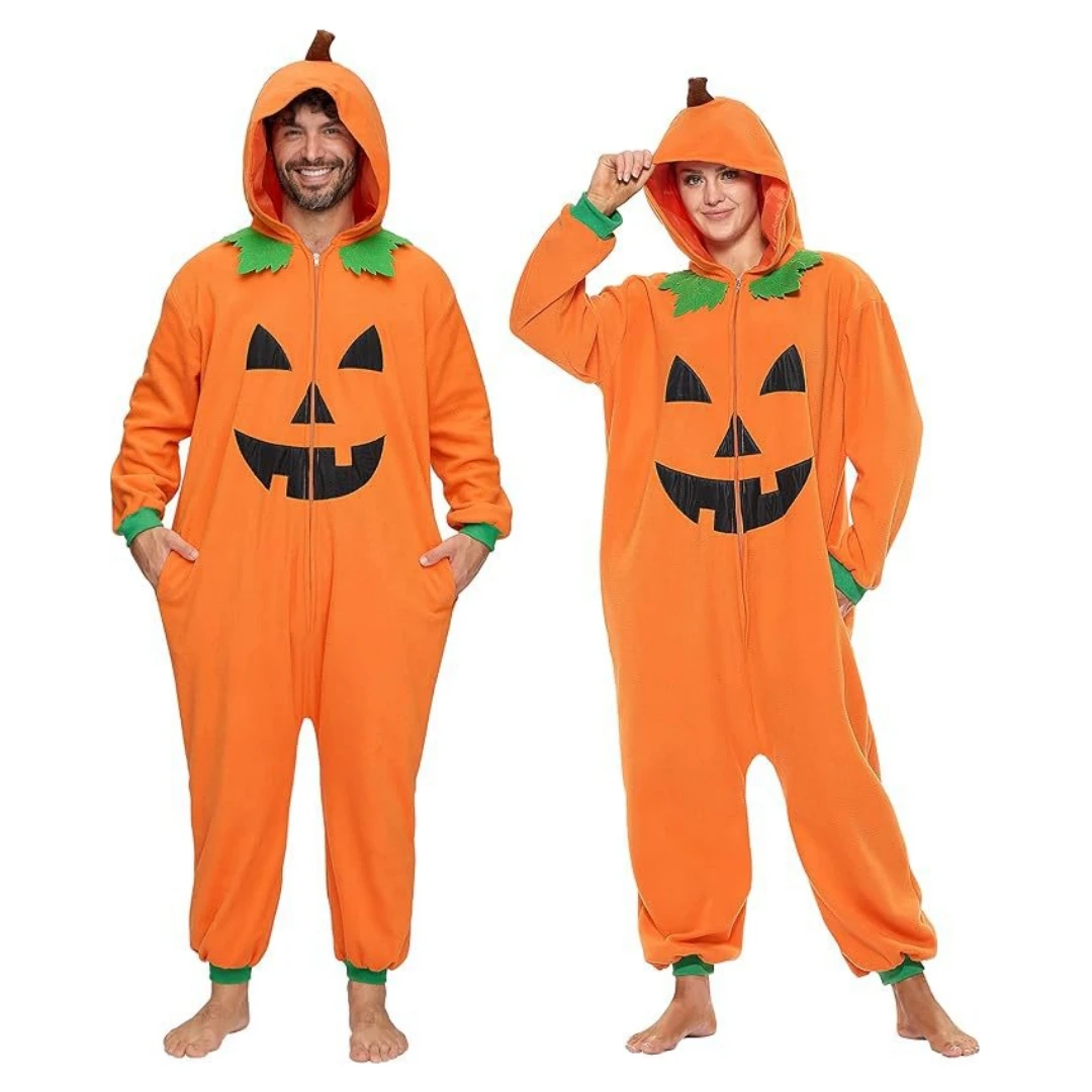 

Halloween Pumpkin Cosplay Costumer Pajamas Soft Hood Jumpsuit Sleepwear Home Wear One-piece Suit Men Women Party Outfit Winter