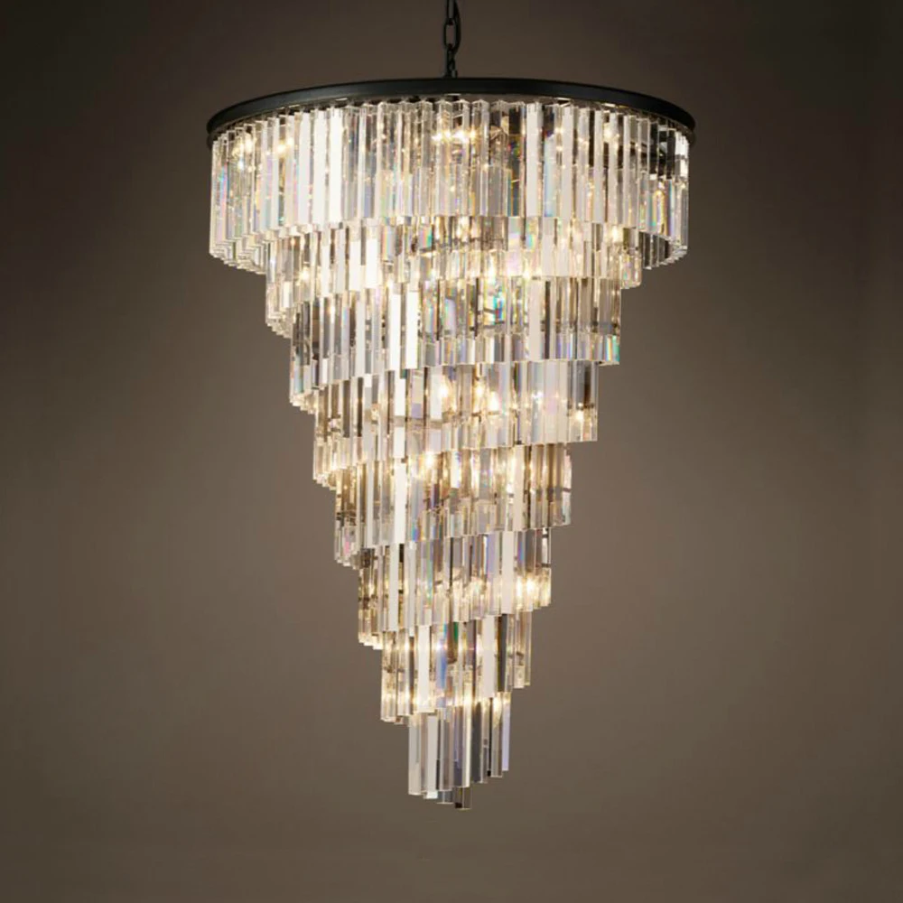 غرفة المعيشة كريستال الثريا ضوء الفاخرة الرجعية مطعم دوبلكس فيلا الحد الأدنى فندق الدرج قاعة مصباح معلق #5