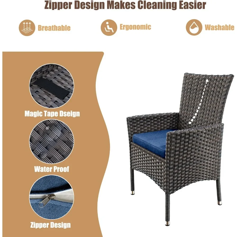 

5-piece Dining Set for 4 People, Equipped with Rattan Dining Chairs and A Square Glass Tabletop with An Umbrella