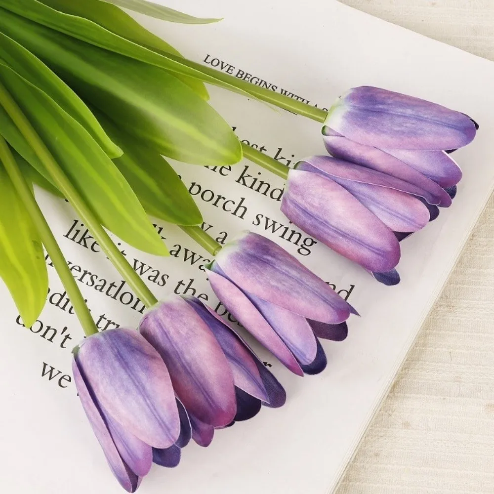 European-Style Hand-Tied Tulip Bouquet (5 Stems) – Artificial Tulips for Living Room and Wedding Decor