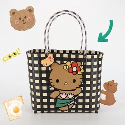 Miniso 2024 New Hello Kitty Woven Bag Fashion High Quality Girls Beach Bag Large Capacity Multi Functional Women's Handbag