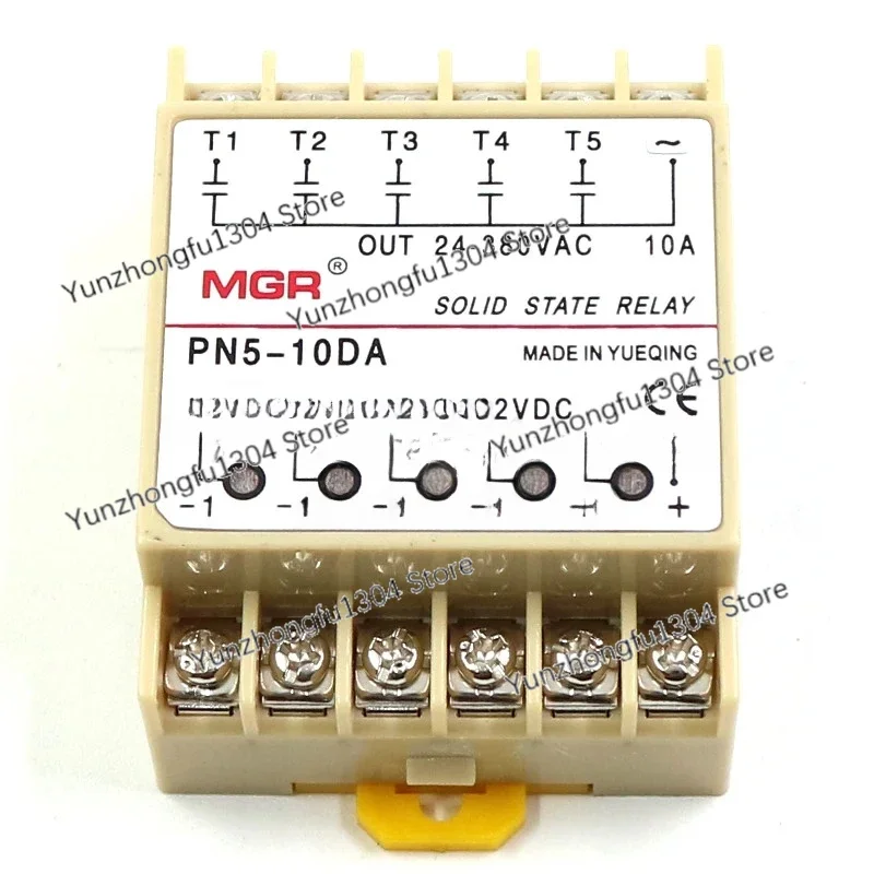 PN5-10DA 5 Groups Din Rail SSR Quintuplicate Five Input 3~32VDC Output 24~380VAC Single Phase DC Solid State Relay