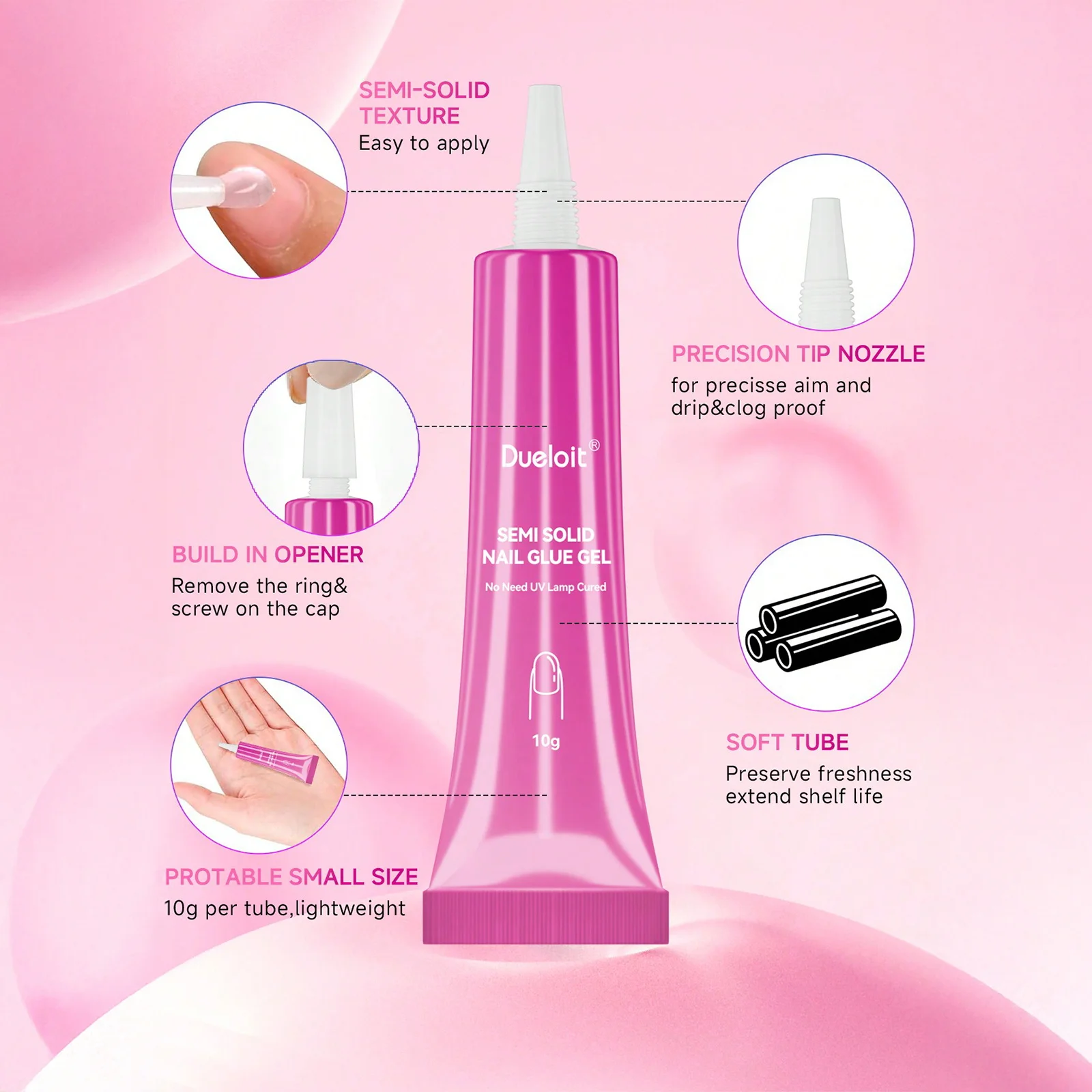 1/2pc Quick-Dry Nail Glue 3 in 1 Gel for Press On Nails&Acrylic Extensions Strong Adhesive Clear Tip UV Gel No Need for Curing