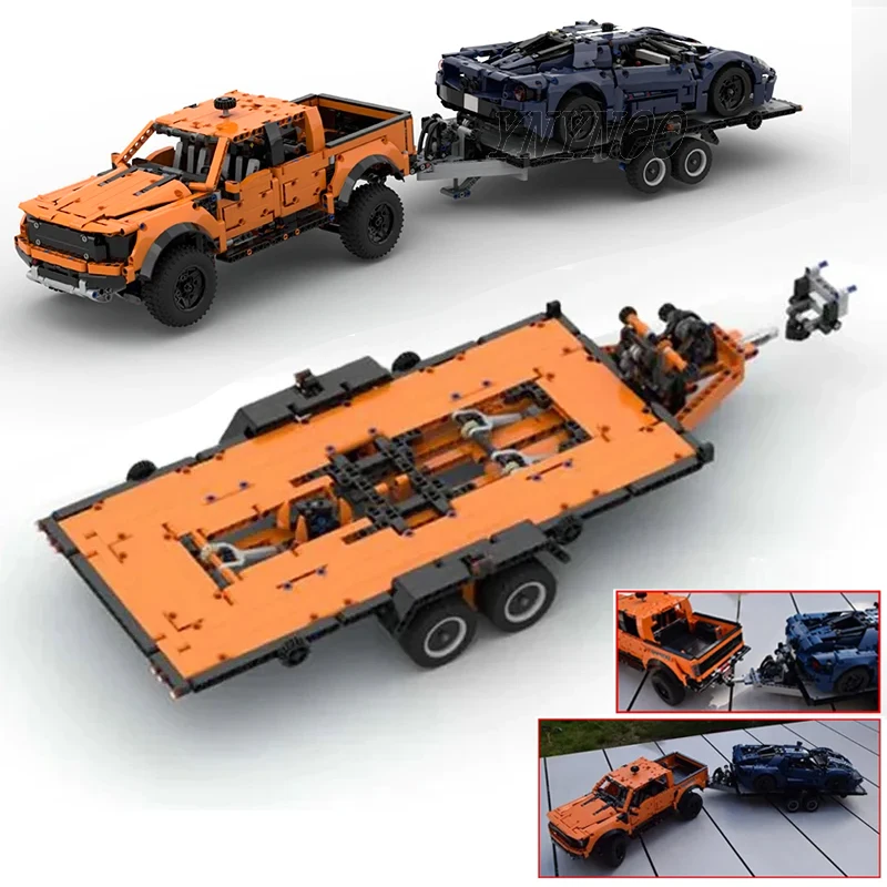 MOC Technical Pickups F-150 Raptor Trailer Can Tilted Model Building Blocks DIY 42126 Zestaw klocków do montażu Zabawki dla dzieci Prezenty