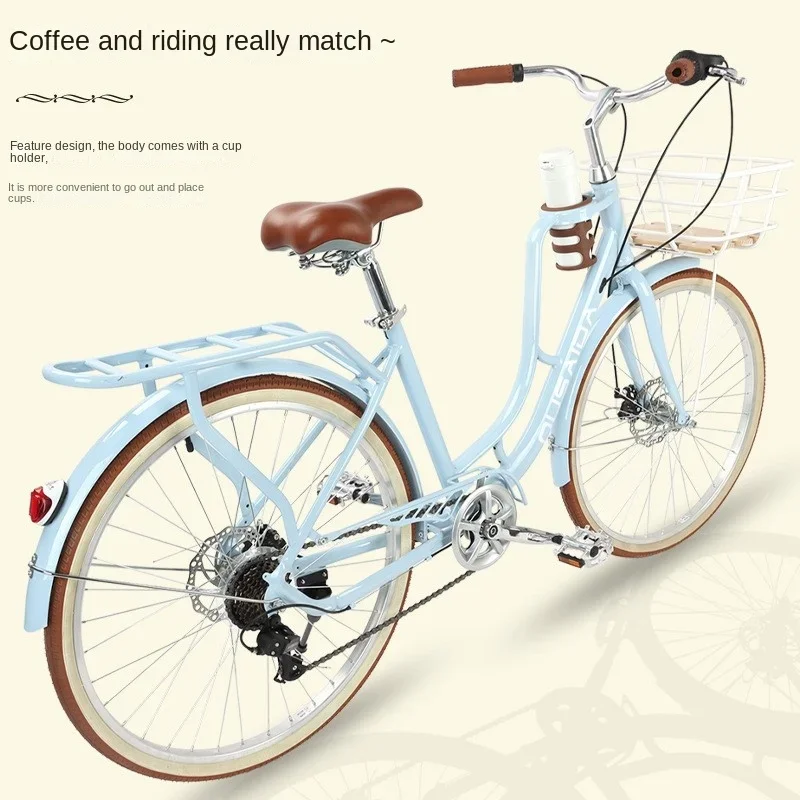 

High Carbon Steel Frame 2024 Cooya Retro City Bike 26 Inch Adult Male Female Commuter Disc Brake Variable Speed Lightweight Bike