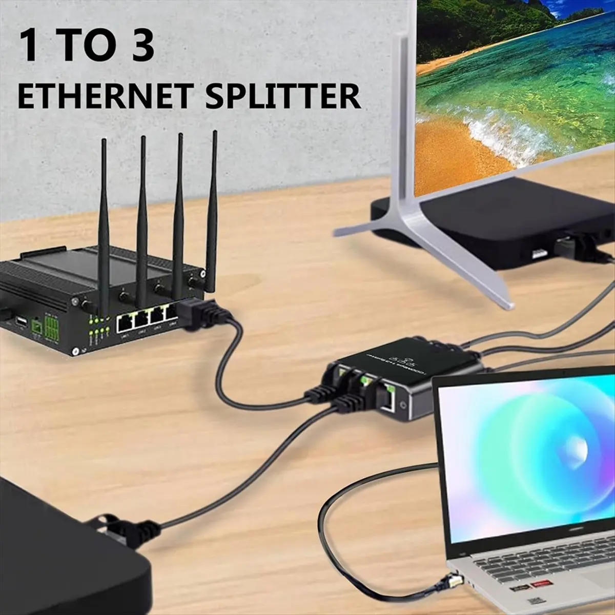 Gigabit Ethernet Splitter High Speed 1 to 3, 1000Mbps LAN Splitter RJ45 Splitter Adapter for Cat5/5e/6/7/8