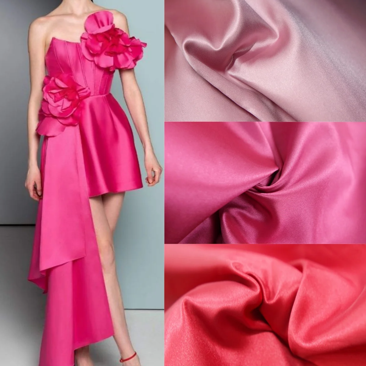 

Pink rose red high-quality Micado twill satin fabric sewing wedding dresses, bridesmaids, designer specific fabrics
