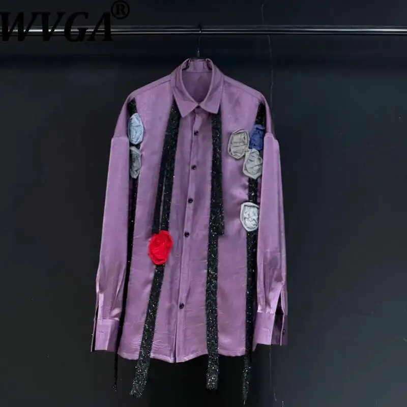 

WVGA Spring Autumn New Men Original Handmade Floral Three-dimensional Trendy Long Sleeve Shirt Niche Chic Casual Tops Ins W24049
