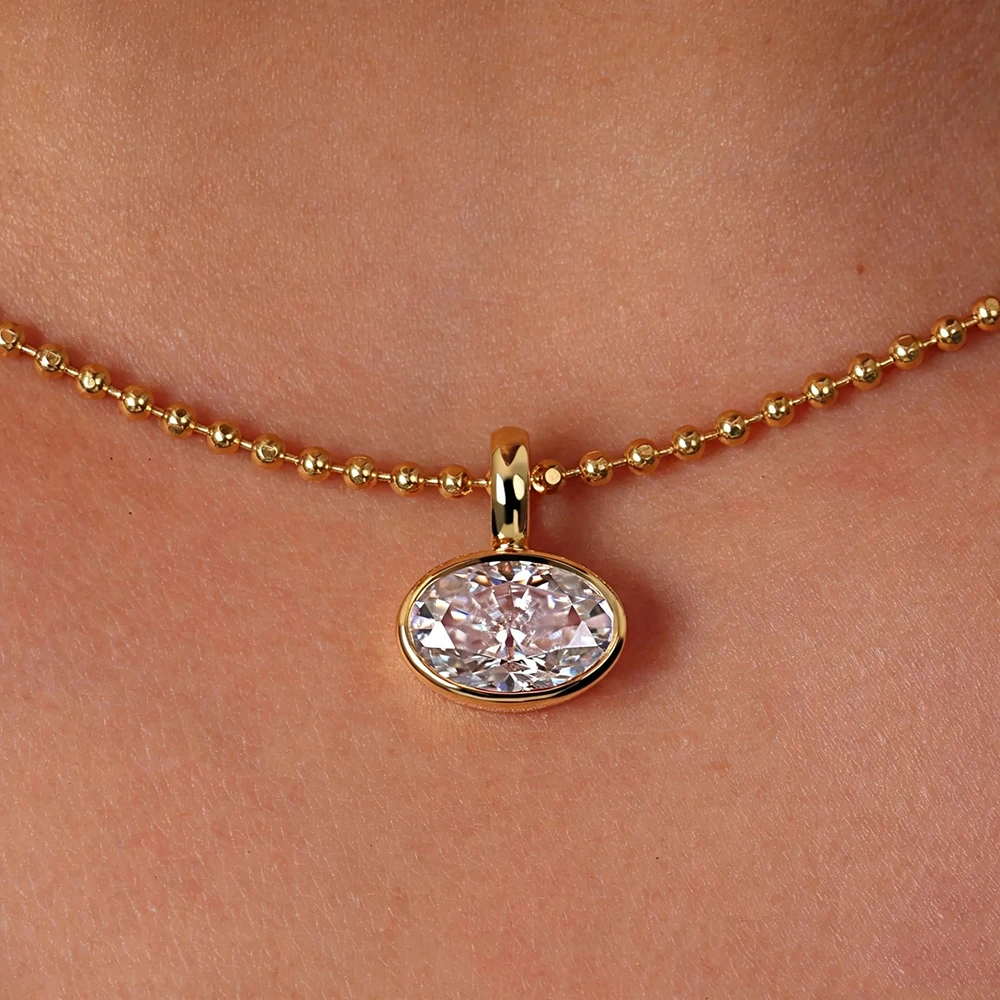 BXINY 2/3/4 Karat Ost-West Oval Geschliffene Moissanit-Halskette mit Perlenkette, S925 Silber, Solitär-Diamantanhänger mit Lünettenfassung, Geschenk-Schmuck GRA – Detail 9