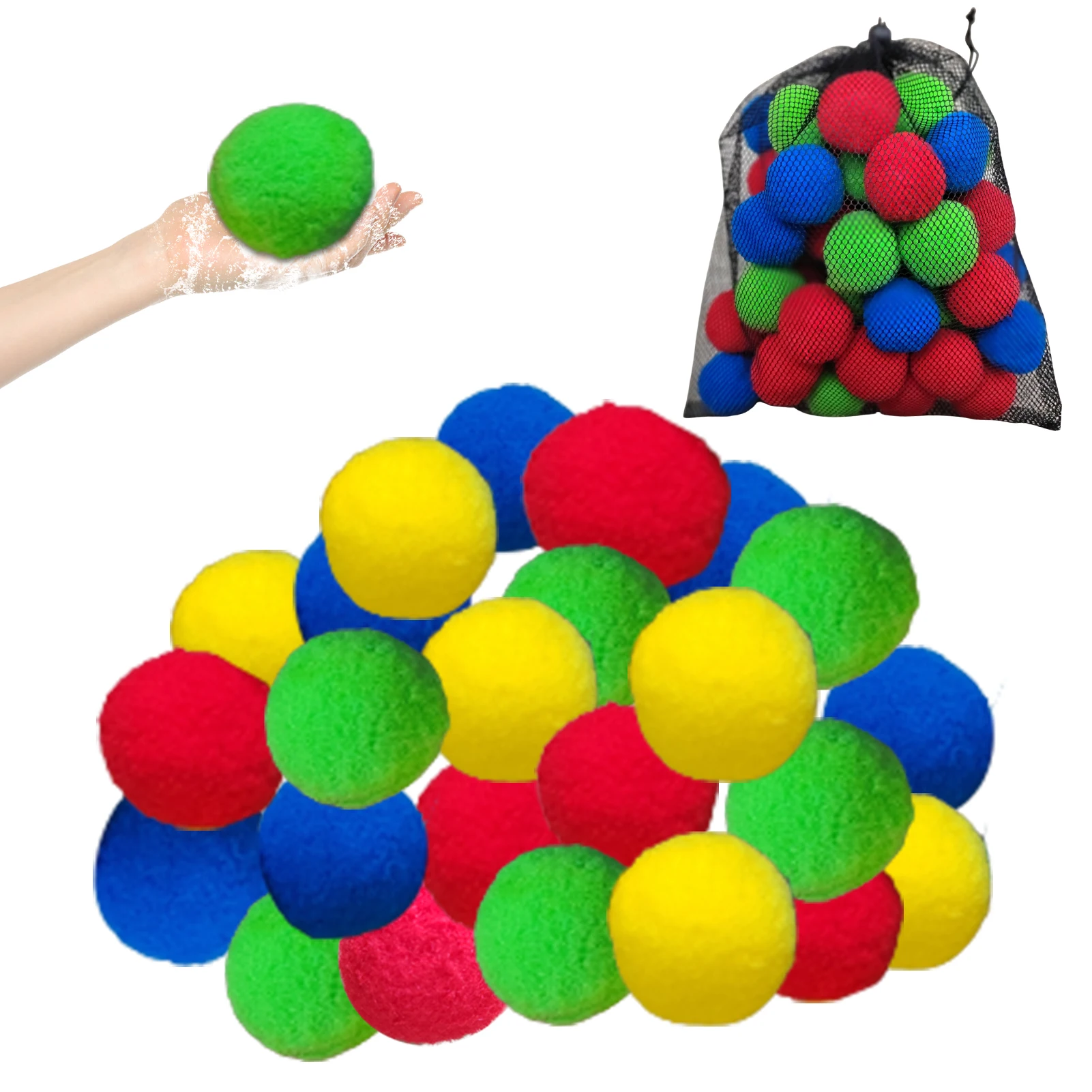 50pcs Reusable Water Balls Kids Absorbent Cotton Splash Soaker Balls Instant Water Fight Water Balloon Cotton Splash Soaker