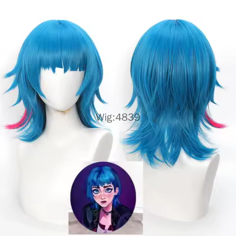 Cosplay Game LoL Arcane2 Jinx Cosplay Wig Powder Hair Short Wig Blue Wig Ekko Halloween Party Role Play Accessories Hair