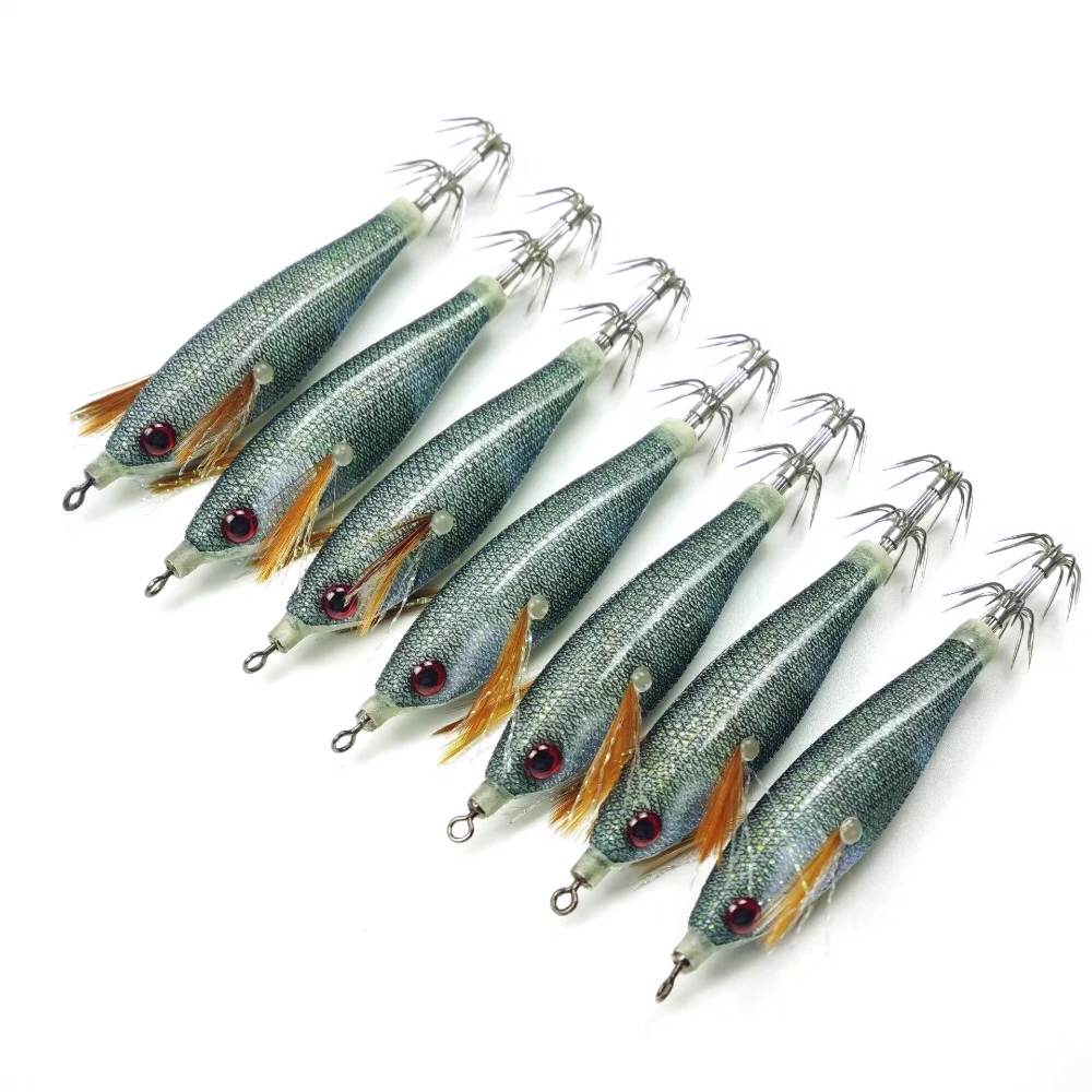 7 Stück/Set 8cm Oktopus Angelzubehör Leuchtender Tintenfisch-Jig-Haken Garnelen-Angelköder Leuchtende Garnelen-Jigs Tintenfisch – Detail 2