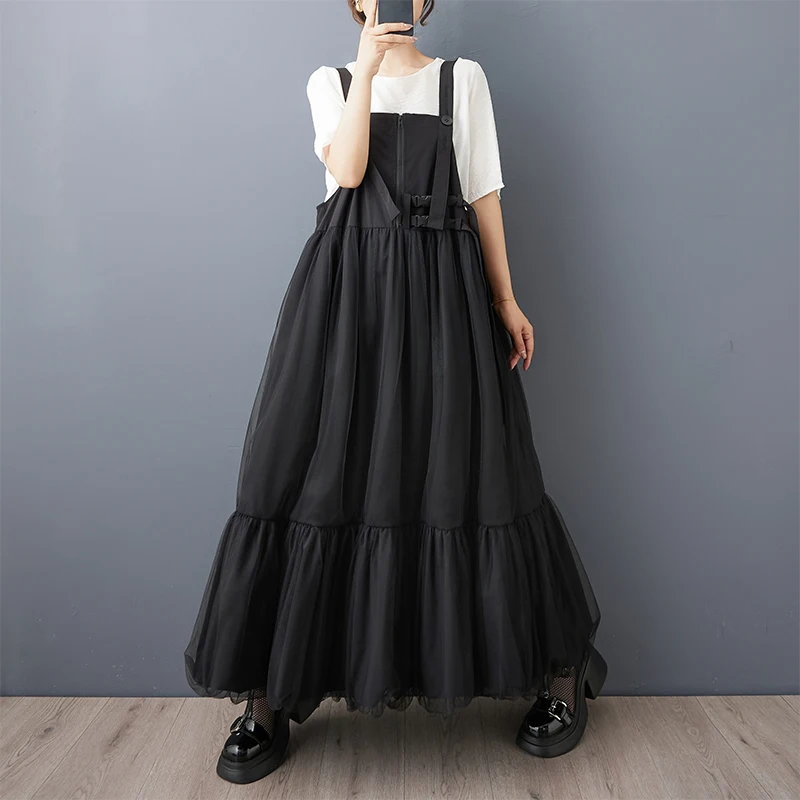 mode mesh splitsen hangende bloemknop rok ontwerp gevoel verborgen gesp rits schouderband verstelbare schouderband rok