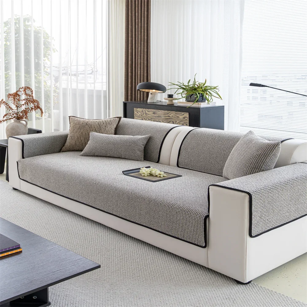 Retro Chenille Sofa Cushion Cover Universal Non-Slip Fixed Straight Row All-Seasons Slipcover for Home Comfort