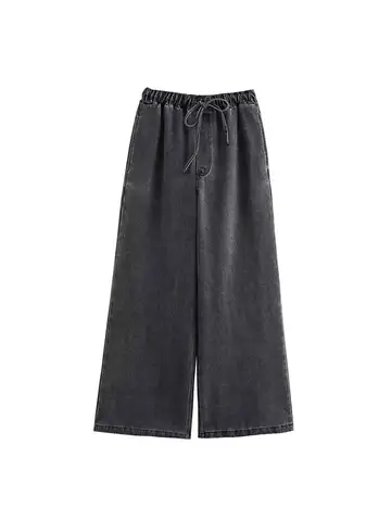 2024 Höst Jeans Set Dam Turn-down Krage Casual Topp Mode Hög Midja Streetwear Dam Denim Byxa Tvådelat Set 12 best sales Zara 2-delat set - №1