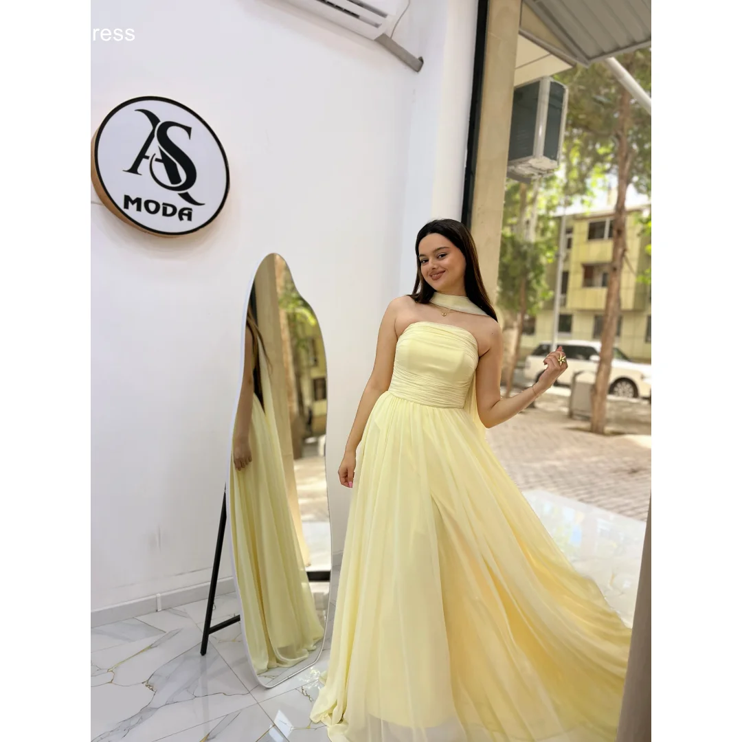 

Mina Customized Yellow Tube Top Backless Sleeveless Pleated Shawl Women's Formal Evening Gowns Elie Saab Summer Woman Dress 2026
