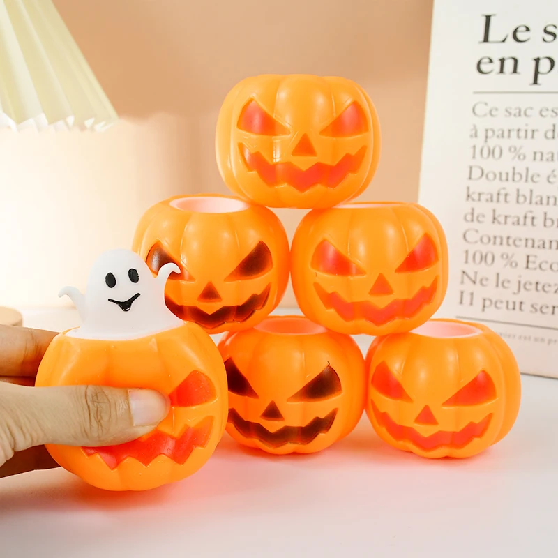 Halloween Pumpkin Ghost Skull Extrusion Toys Creative Cartoon Stress Relief Toy For Kid Birthday Party  Squeeze Bouncy Ball Gift