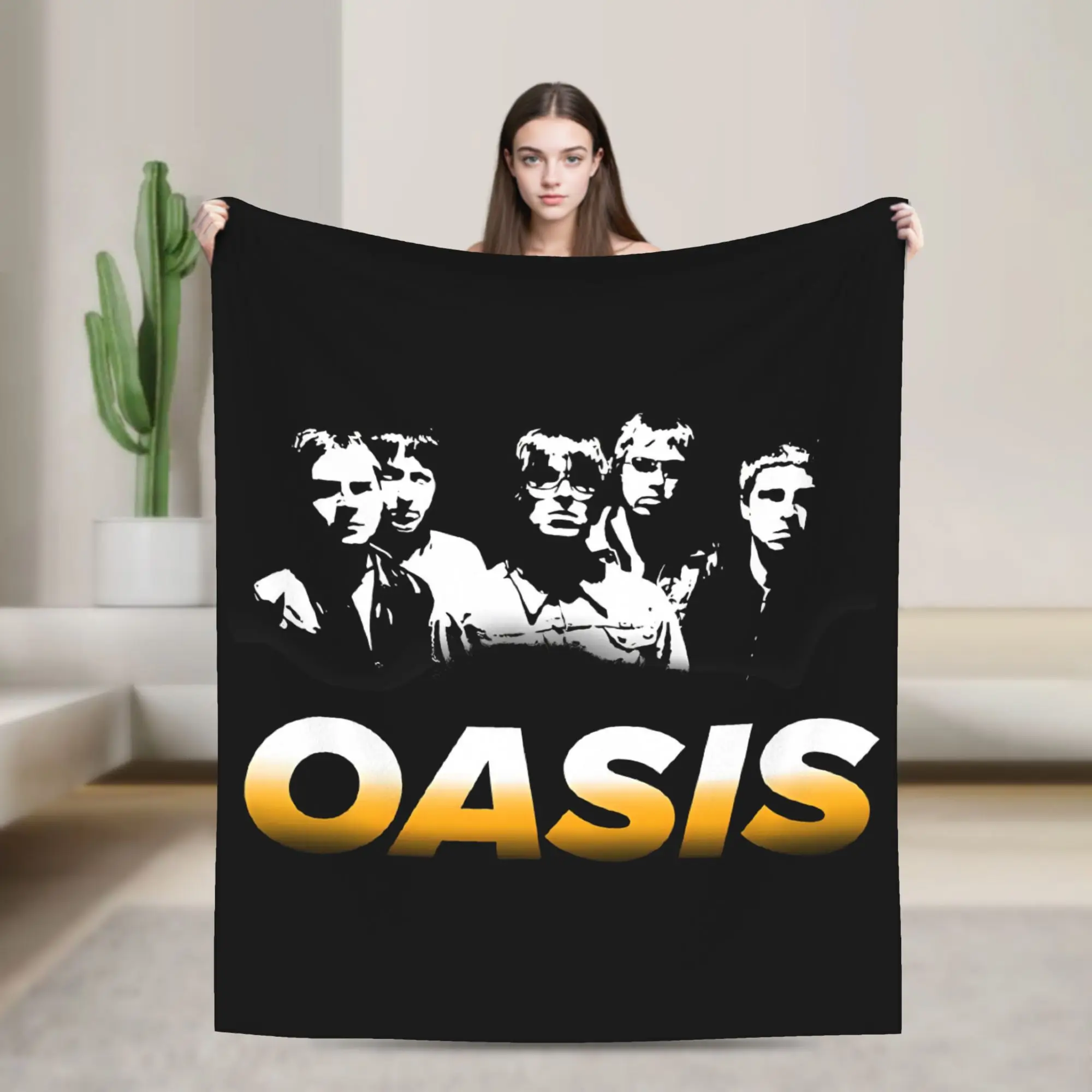 O-Oasis Band Vintage Blanket Cover  Wool Throw Blankets Bedding Couch Personalised Lightweight Bedspreads