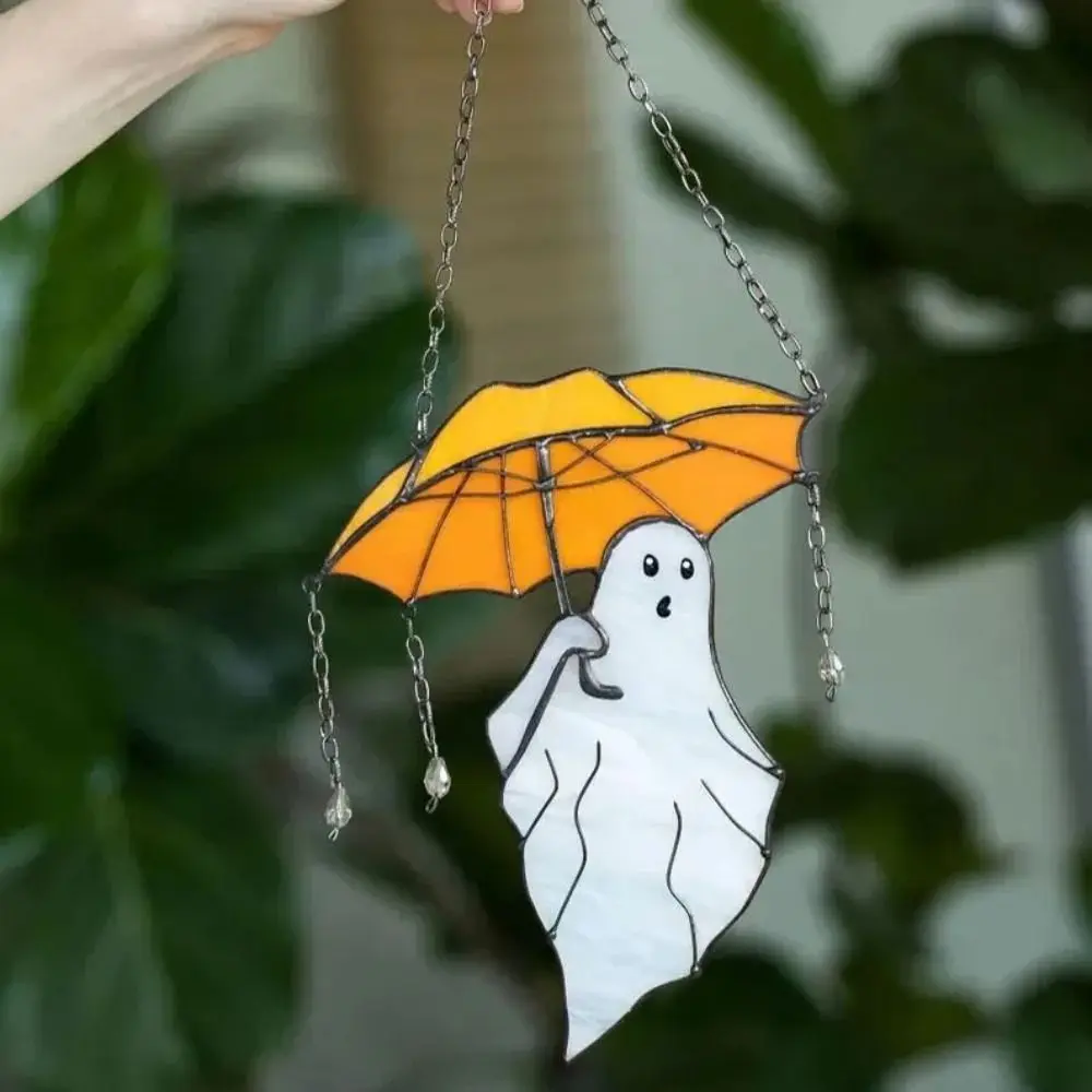 Acrylic Umbrella Ghost Pendant Rear View Mirror Cartoon Ghost Auto Interior Accessories Halloween Umbrellas Ornament