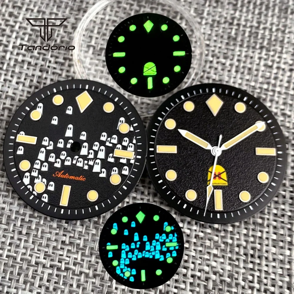 29mm Ghost Retro Watch Dial Face Fit NH35 NH36 NH38 ETA2824 PT5000 Movt Green/Blue Luminous for 50-Fathoms Wristwatch Mod Parts