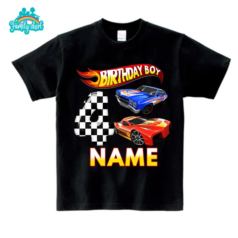 Racing Birthday Shirt 1-7 Year Old 2nd Boys T Shirt Kids Shirts for Children Party 2022 Summer Custom Name Toddler Baby T Shirts