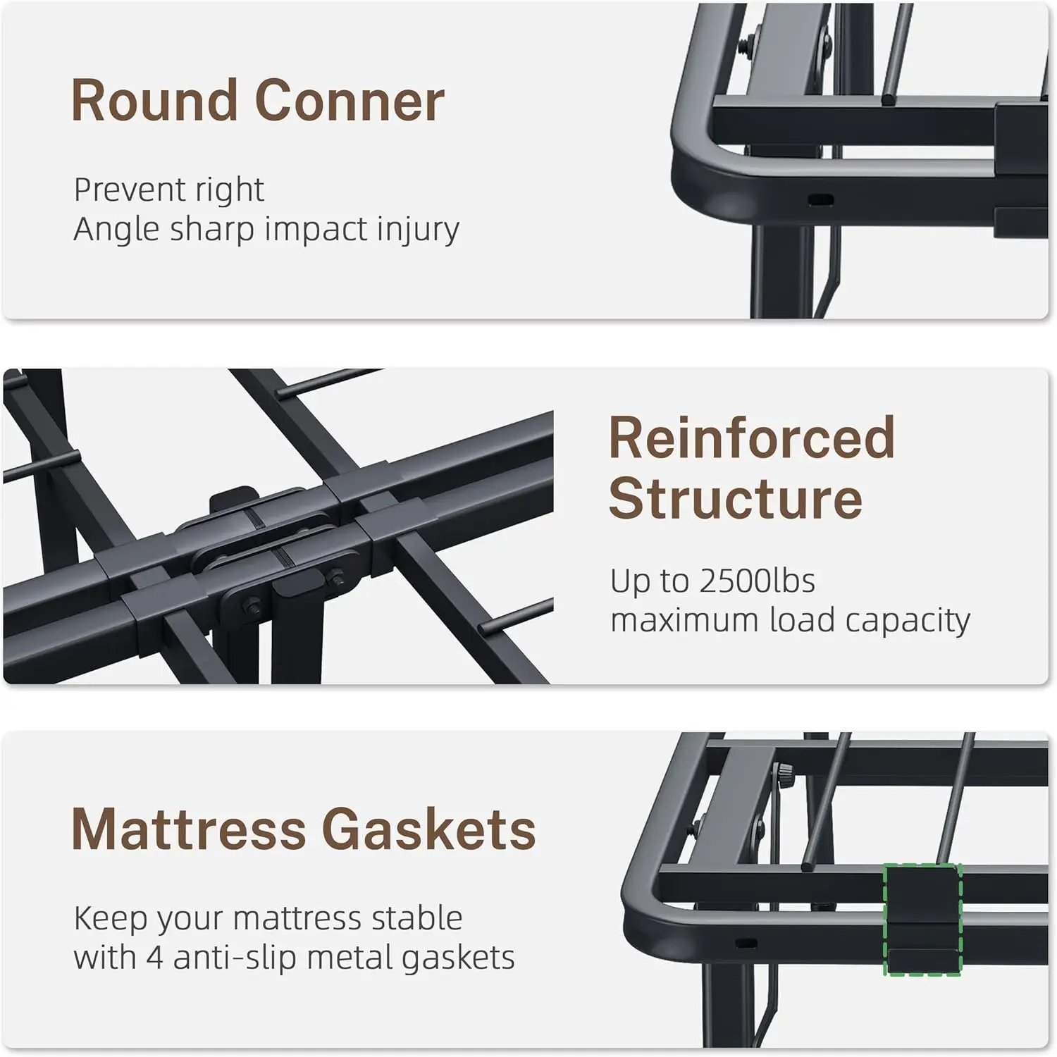 18 بوصة إطار سرير معدني كامل إطار سرير قابل للطي أداة خالية التجميع فراش الأساس لا صندوق الربيع اللازمة منصة 2500lbs Heav #6