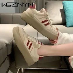 2024 Girls Autumn New Famous Round Toe Leather Lace Up Color Matching Insulation Versatile Casual Sports Shoes Women's Sneakers