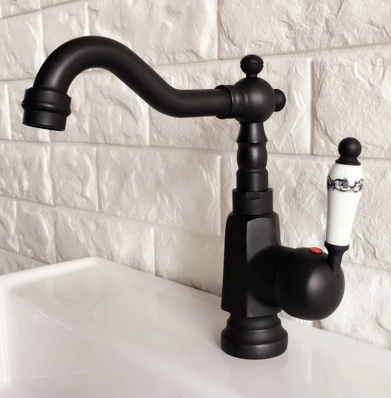 

Black Oil Rubbed Bronze Swivel Spout Bathroom Basin Faucet Kitchen Sink Cold And Hot Water Mixer Taps Dnfb2