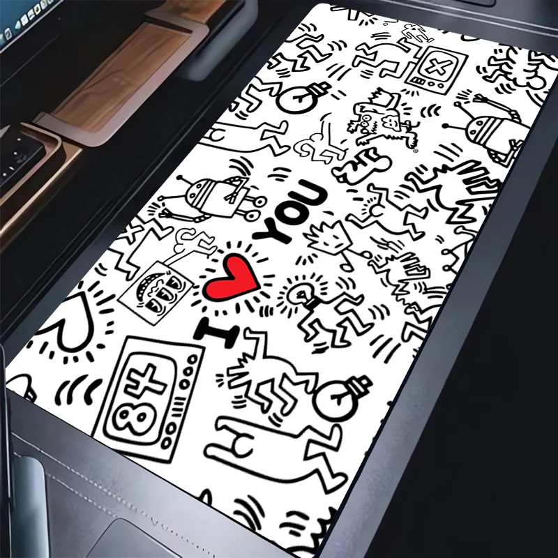 Alfombrilla de ratón para ordenador portátil, alfombrilla de teclado blanco y negro de Anime, alfombrilla de ratón con grafiti abstracto Kawaii, accesorios para juegos de PC y oficina, alfombrilla de escritorio para regalo