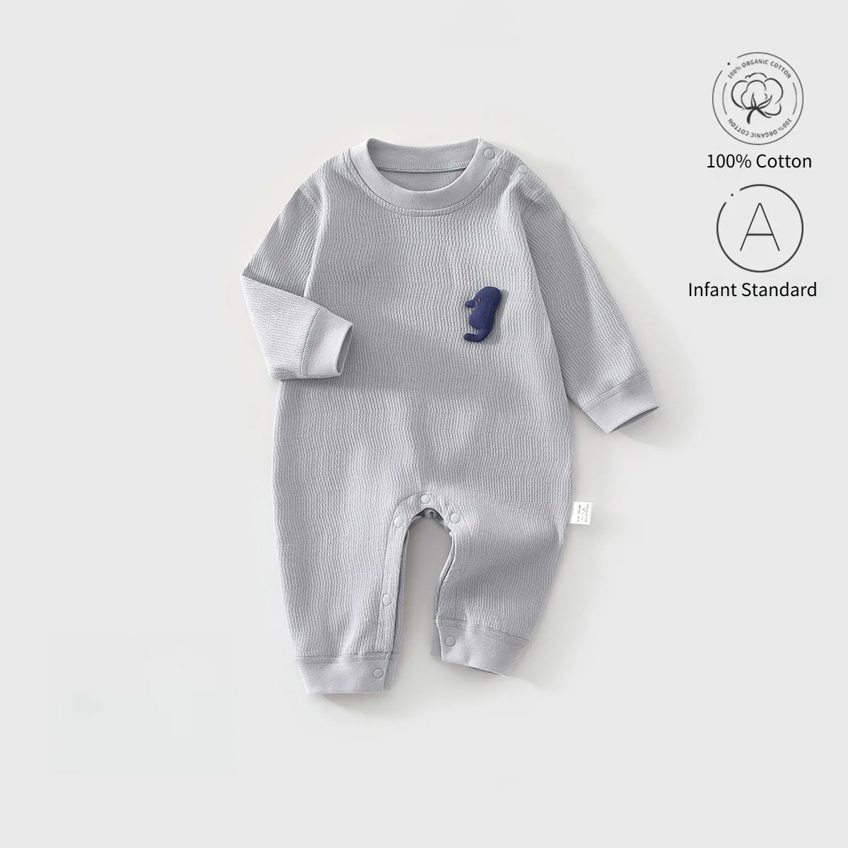 Pure Cotton Baby Romper Long Sleeve Onesie with Flat Seams Soft Newborn Jumpsuit All Season Sleepwear for Boys & Girls 6-18M