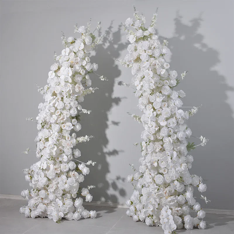 2.3 + 2.3 meters horn flower arrangement, wedding stage background arrangement white Phalaenopsis rose croissant flower simulati