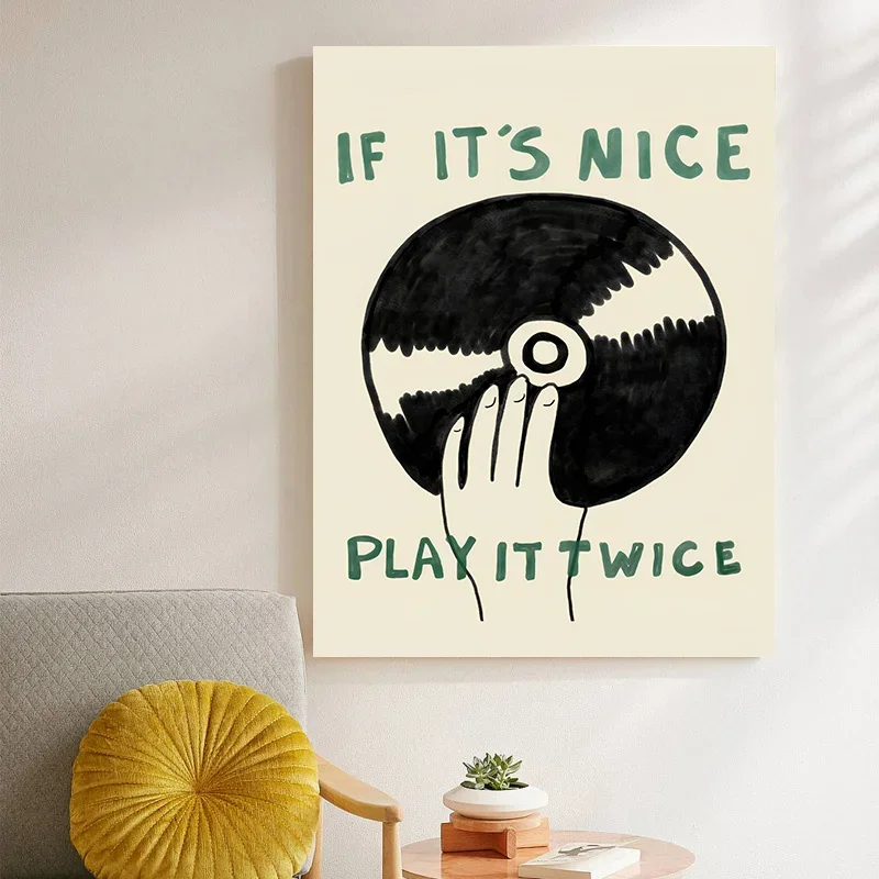 Retro Fashion Play It Twice Record Player Poster Modern Music Aesthetic Print Canvas Painting Living Room Wall Art Home Decor