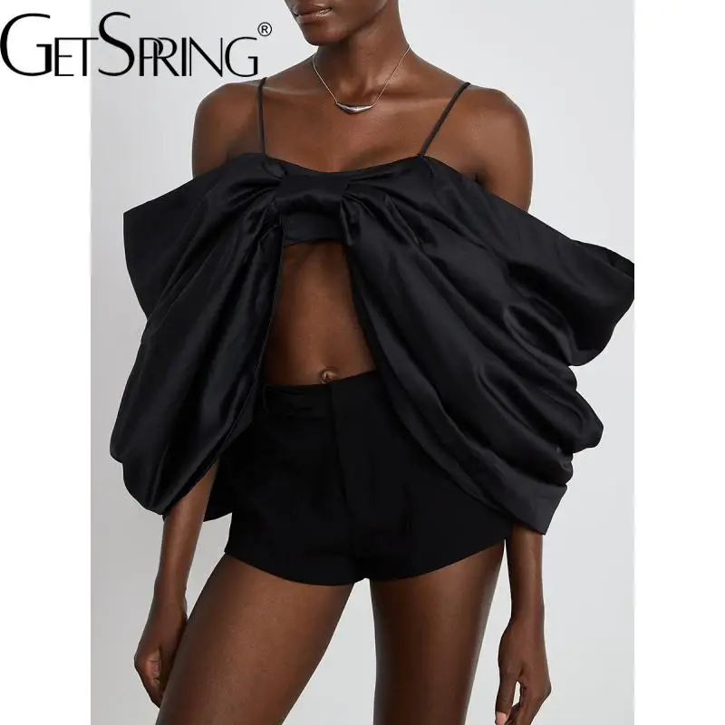 GetSpring Women Camis 2024 Autumn Fashion Large Bow Design Backless Strapless Sleeveless Black Tanks All Match Sexy Camisole Top