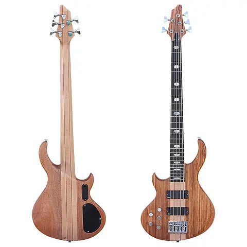 5줄 Zebrawood 탑 액티브 일렉트릭 베이스 기타 내추럴 컬러를 통한 왼손 목
