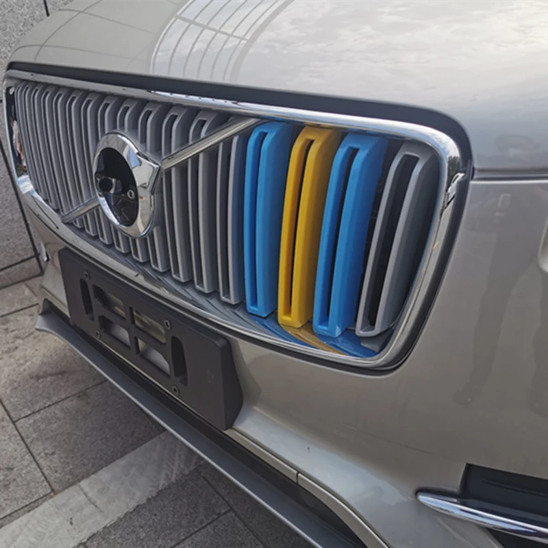For Volvo XC90 2015-2019 Front Grille Three-color Net Decoration Stripe Network Modified Stickers Center Grille Cover Trim