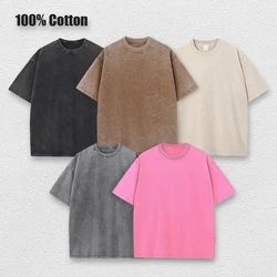 Oversized Tshirts for Men Gym Vintage Heavyweight T Shirts Cotton Workout Acid Wash Baggy Tees Solid Street Fashion Tops Unisex