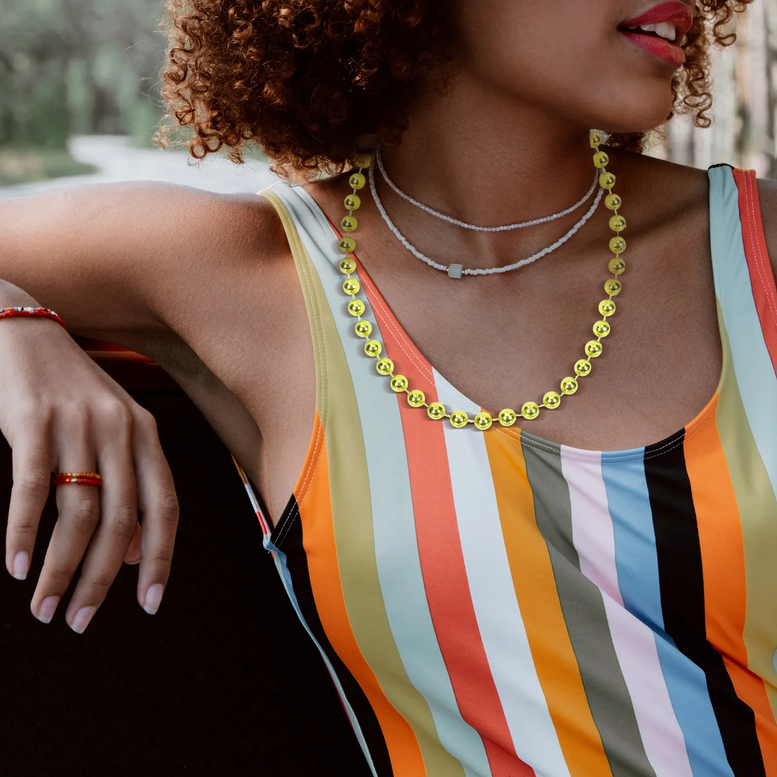 

Tricolor Beads Necklace Mardi Gras Party Supplies Lightweight Plastic Festival Costume Accessory Beading Chain