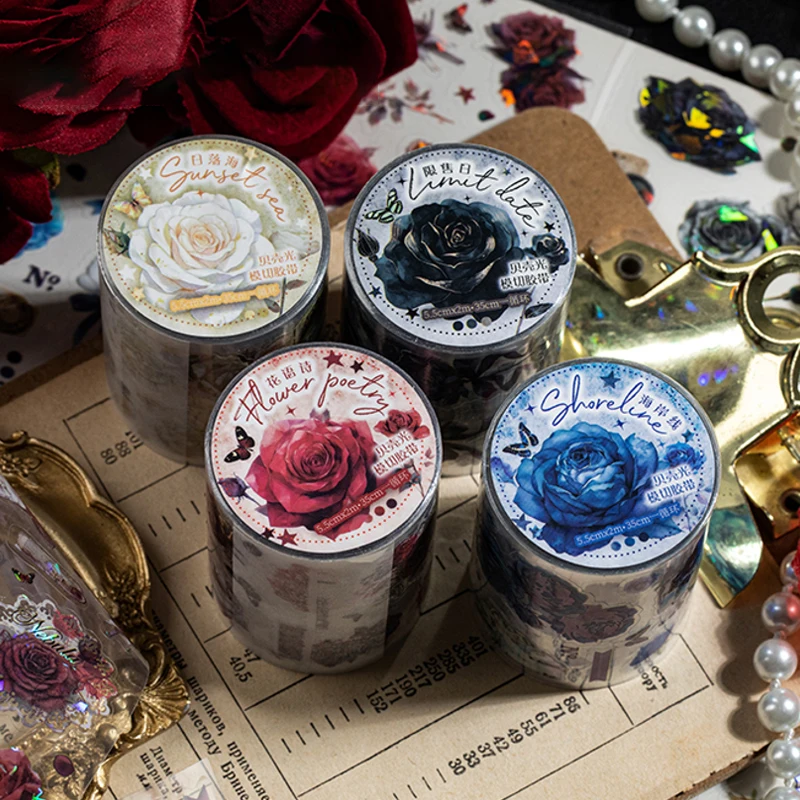 

5-Roll X200cmPET Material Tape Sticker Rose Lsland Series Retro Exquisite Rose Shell Light Scrapbooking Supplies Decoration