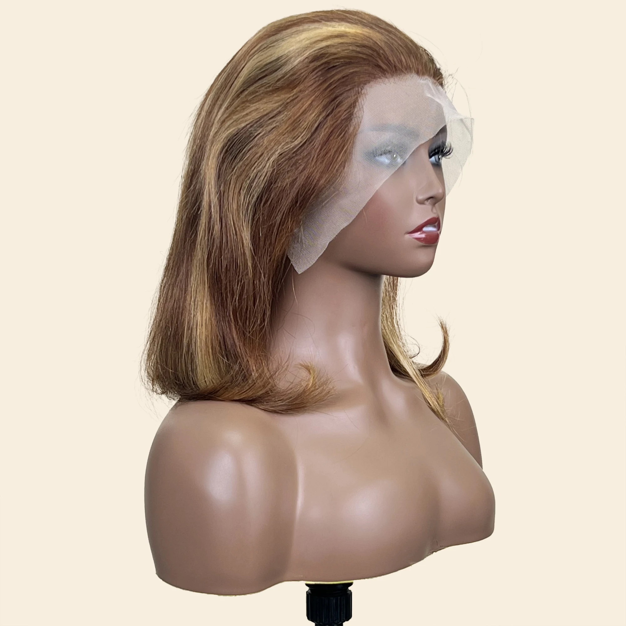 Парик P4/27 с короткими прямыми волосами, с фронтальной шнуровкой 13x4, для женщин, с предварительно выщипанными цветными прозрачными кружевными передними париками